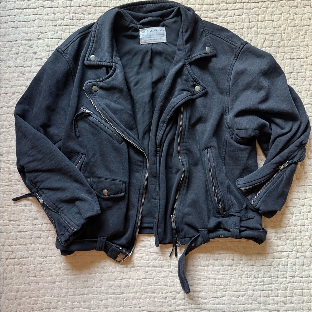 Free People Black Biker Jacket - Size Small